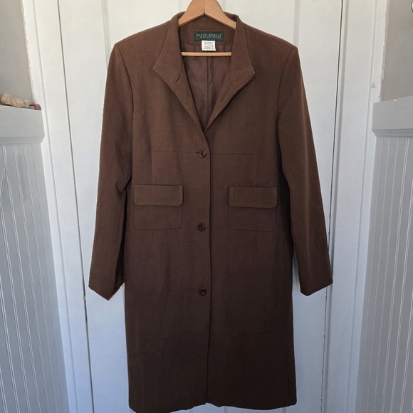 Vintage Harve Bernard Women's Longline Trench Coat Size 12 Brown Dark Academia - Picture 2 of 12